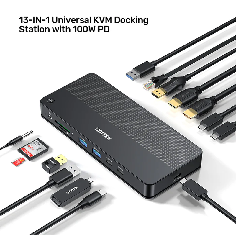 Unitek kvm switch USB-c dual 4k 60hz HDMI & 100w pd (displaylink) d1103a, , medium-null