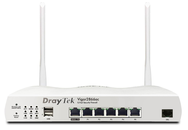 Draytek vigor 2866vac vdsl2 g.fast router Wi-Fi 5 dual-band gigabit voip dual-wan vpn firewall white-null