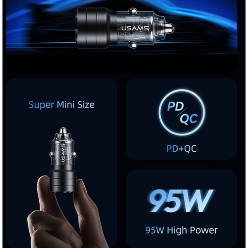Usams car charger USB-a+USB-c 95w fast charge, , medium-null