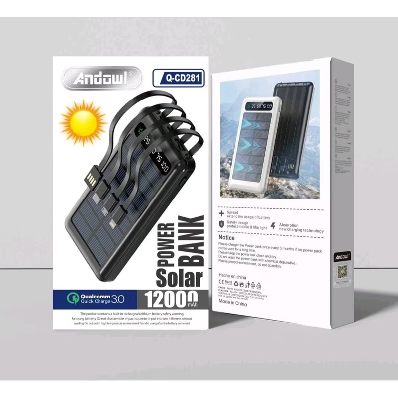 Andowl solar power bank 12000mAh q-cd281 image number null