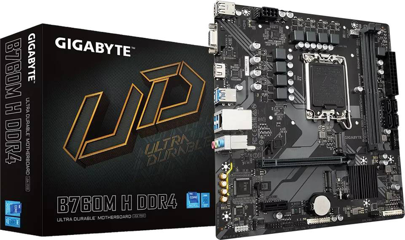 Gigabyte b760m h ddr4 micro-atx motherboard lga 1700 intel b760 pcie 4.0 x16 dual m.2 HDMI vga gbe lan black-null