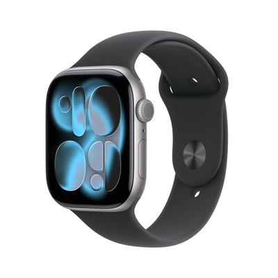 Apple watch series 11 GPS + cellular 46mm space grey aluminium case with black sport band - m/l, Space Grey, medium