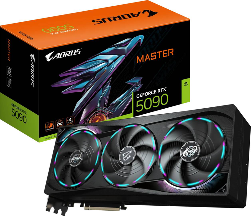 Gigabyte aorus geforce RTX 5090 master 32g | 32GB gddr7 512-bit | pcie 5.0 | windforce | lcd edge view | rgb halo | 3&times;dp 2.1b + HDMI 2.1b, , medium-null