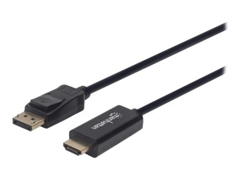 Manhattan displayport 1.1 to HDMI cable, 1080p@60hz, 1m, male to male, dp with latch, black, not bi-directional, three year warranty, polybag - adapter cable - displayport male latched to HDMI male - 1 m - black - molded, 1080p support-null