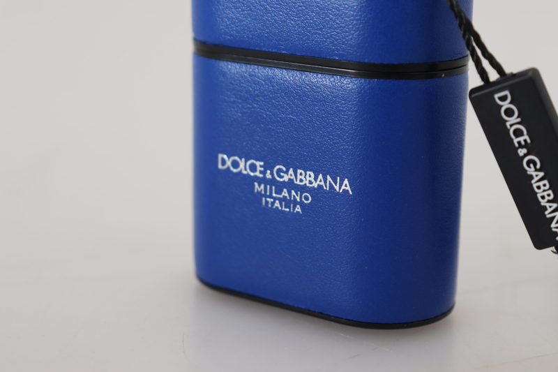 Blue leather silver metal logo AirPods case-null