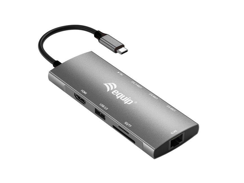 Equip USB-c 9 in 1 multifunctional adapter, HDMI 4k/60hz, gigabit lan, USB 3.2 Gen1, sd/tf, 100w USB pd, , medium-null
