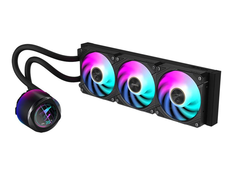 Gigabyte aorus waterforce x II 360 aio liquid CPU cooler 360mm 3x120mm argb fans 60mm lcd intel AMD black-null