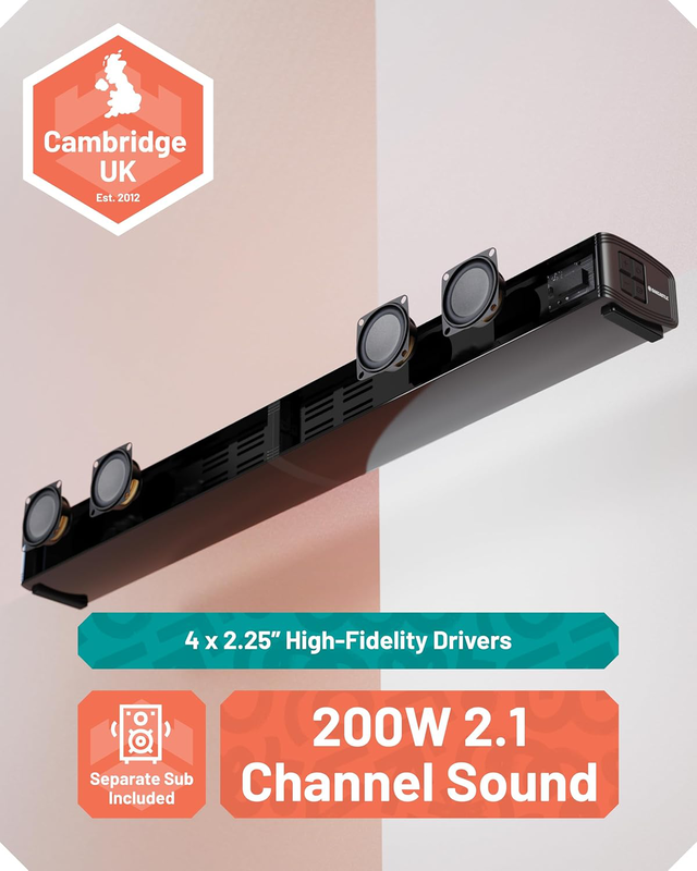 Majority soundbar sb80 xtra split 2in1 bar/speakers 200w 2.1 with sub,bt,HDMI,USB (oakcastle), , medium-null