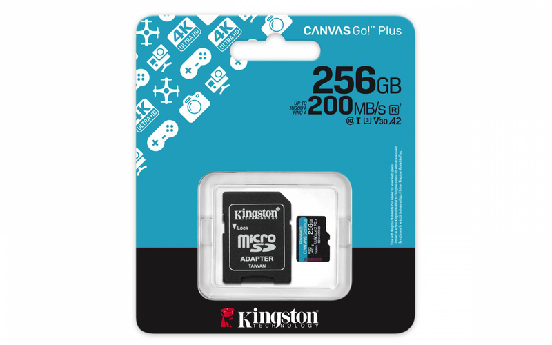 256GB micro sd memory card kingston canvas go! Plus v30 with adaptor class 10 (sdcg4/256GB)-null