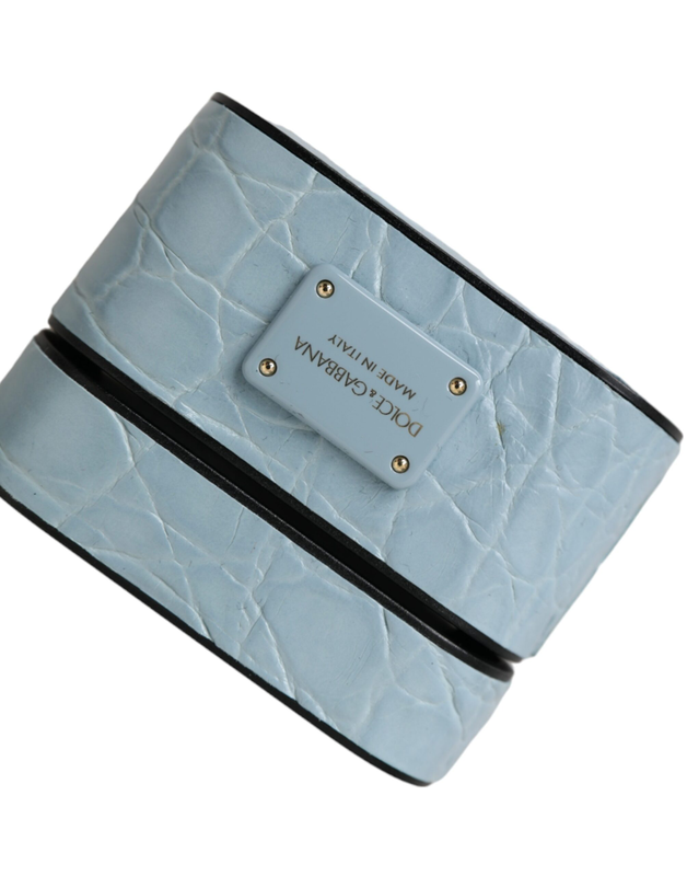 Light blue leather metal logo plaque AirPods case-null