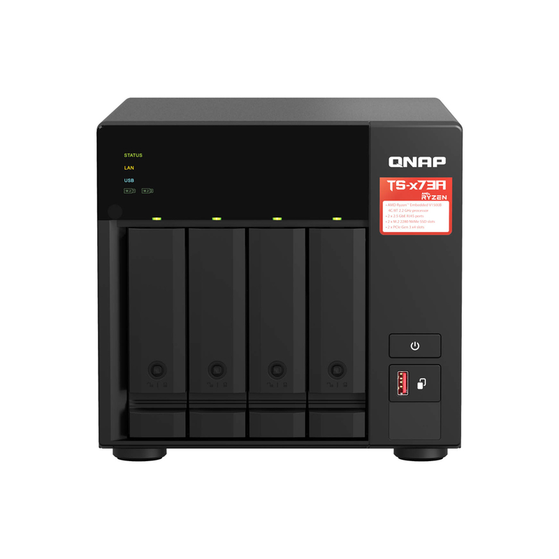 Qnap nas 4-bay tower AMD ryzen quad-core, 8GB ram, pcie slot, SSD caching & dual 2.5GBe ports ts-473a, , medium-null