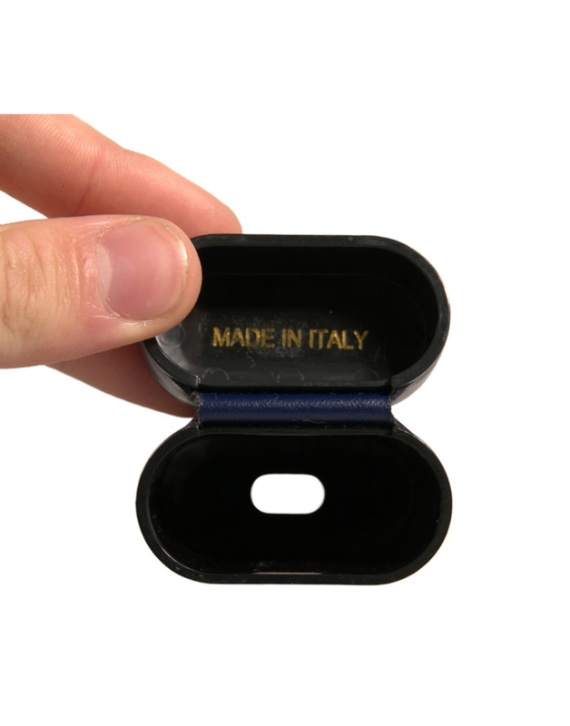 Blue leather logo print flip holder AirPods case-null