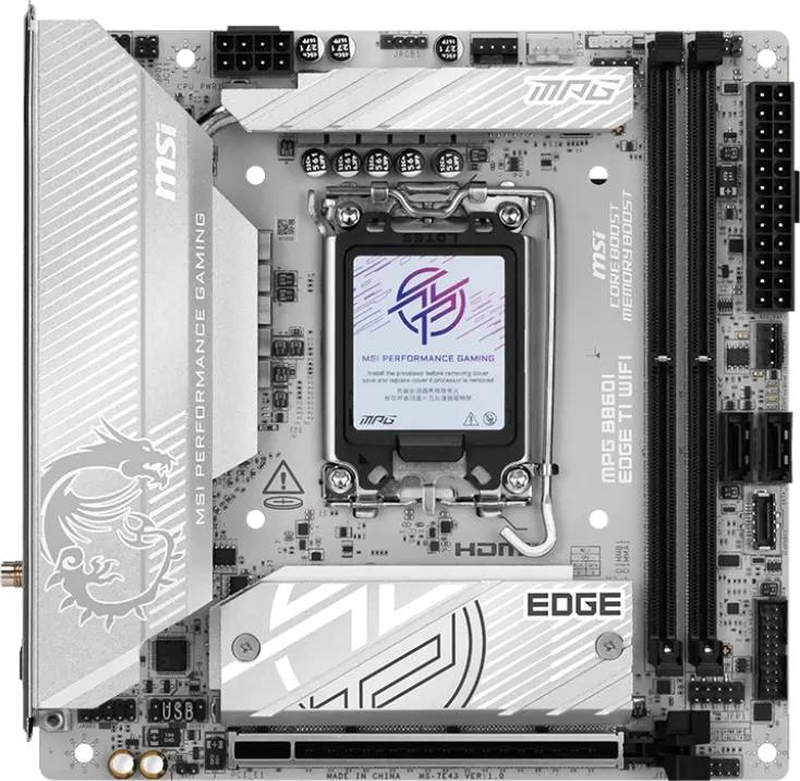 Msi mpg b860i edge ti Wi-Fi mini-itx motherboard lga 1851 intel b860 ddr5 pcie 5.0 thunderbolt 4 Wi-Fi 7 white-null