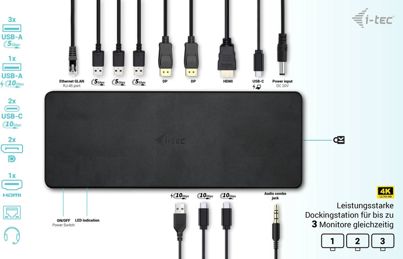 I-tec USB-c triple display docking station Gen 2 pro 2x displayport HDMI gbe 100w pd c31tripledockpdpro2-null