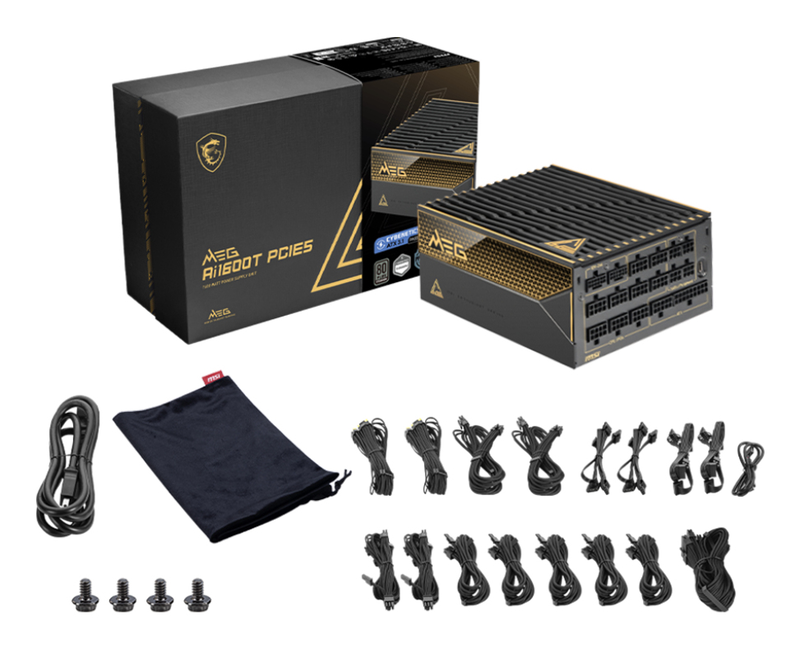 Msi meg ai1600t pcie5 1600w power supply atx 3.1 80 plus platinum cybenetics titanium fully modular dual 12v-2x6 black-null