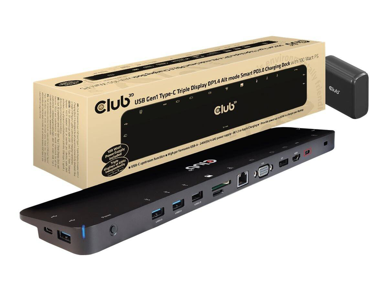 Club 3d csv-1565 - docking station - USB-c - vga, HDMI, dp - gige - 100 watt, , medium-null