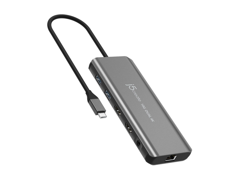 J5create jcd398 USB-c dual 4k HDMI mini dock 7-in-1 4k 60hz gigabit ethernet 2x USB 10GBps 100w pd space grey-null