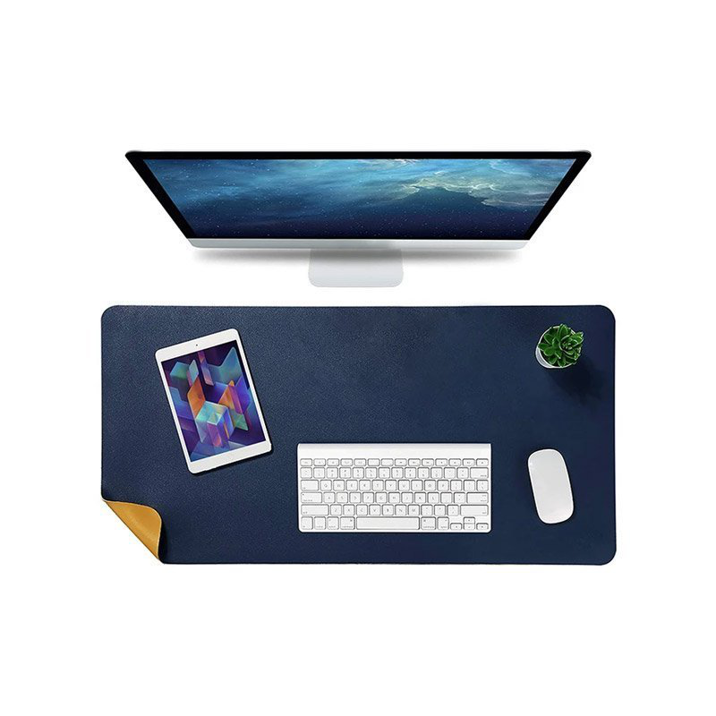 Double-sided office desk mat 35x60 cm blue color, , medium-null