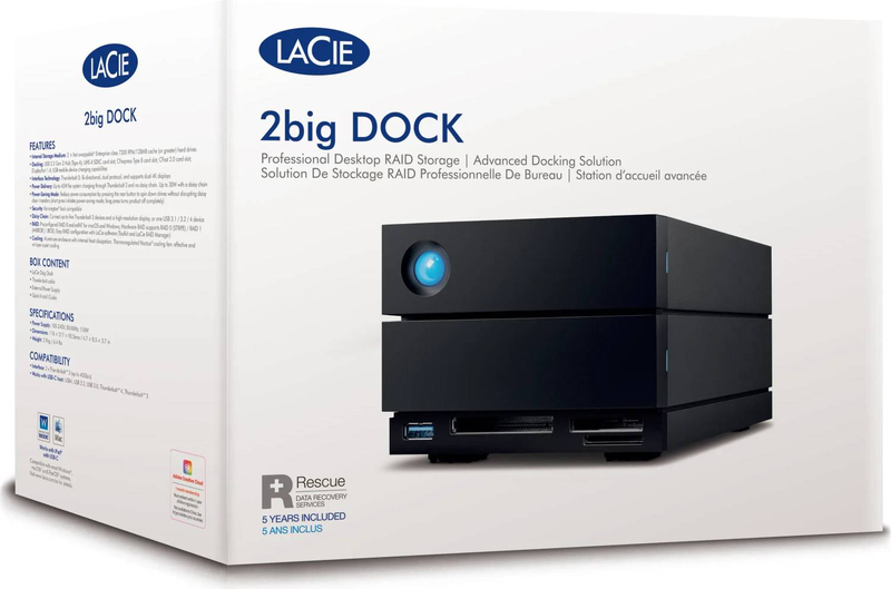 Lacie 2big dock stlg32000400 32TB 2-bay thunderbolt 3 raid das, USB 3.2 Gen 2, card readers, displayport-null