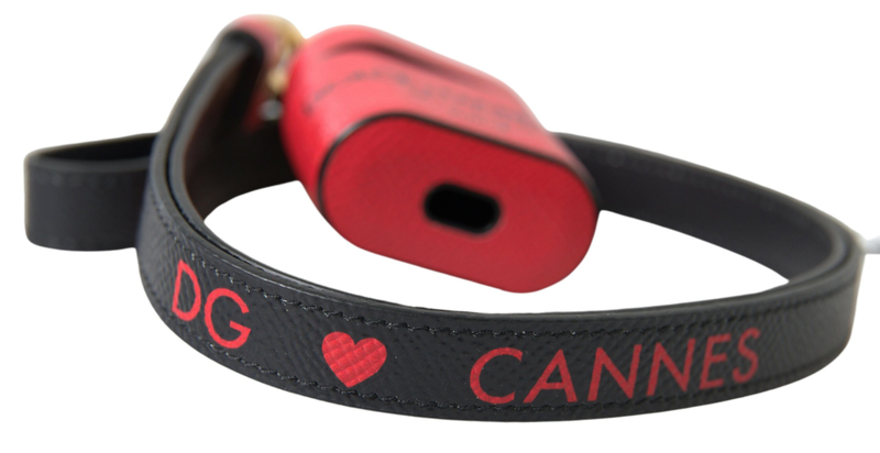 Red black calf leather logo print strap AirPods case-null
