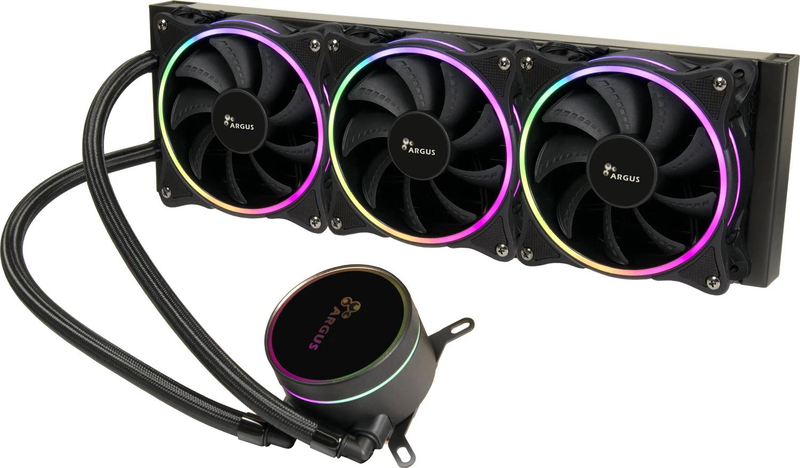 Inter-tech argus iceman lc-360 rgb black 360mm aio liquid CPU cooler triple 120mm fans 5v argb copper base 300w tdp-null