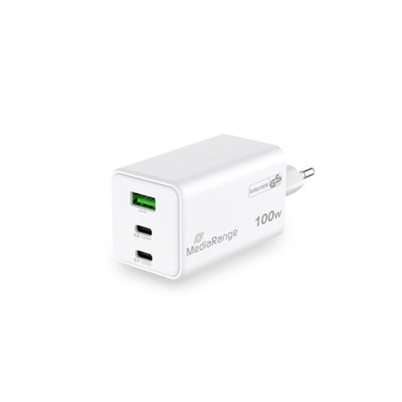 Mediarange 100w gan fast charging adapter, 2x USB-c and 1x USB-a, USB-c, , medium-null