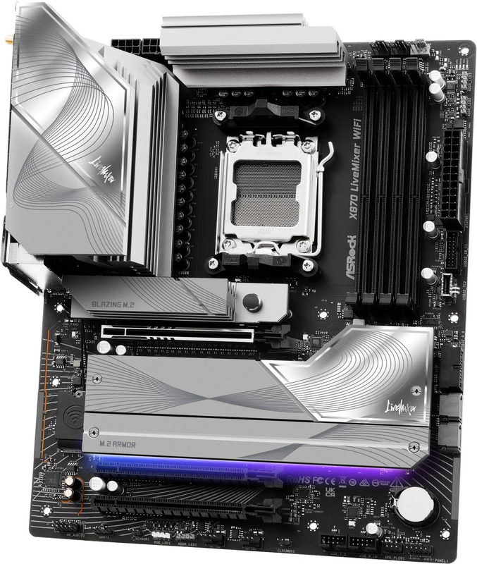Asrock x870 livemixer Wi-Fi atx motherboard am5 AMD x870 ddr5 pcie 5.0 Wi-Fi 7 USB4 5GBe 90-mxbta0-a0uayz-null