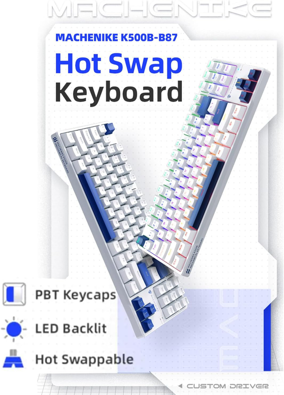 Machenike k500-b87 white/blue wired gaming keyboard 87 blue switch keys, , medium-null