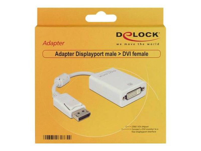 Delock adapter displayport 1.1 male > dvi female passive white, , medium-null