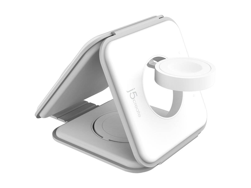 J5create jupw3215w qi2 3-in-1 magnetic travel wireless charging station 15w phone watch earbuds white jupw3215w-n-null