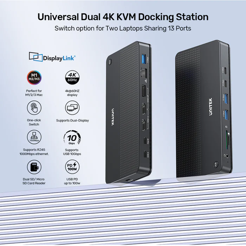 Unitek kvm switch USB-c dual 4k 60hz HDMI & 100w pd (displaylink) d1103a, , medium-null