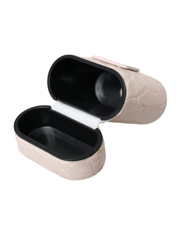 Light pink leather metal logo plaque AirPods case-null