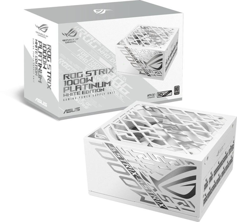 Asus rog strix 1000w platinum white edition psu atx 3.1 gan fully modular 12v-2x6 600w pcie 5.1 aura rgb white-null