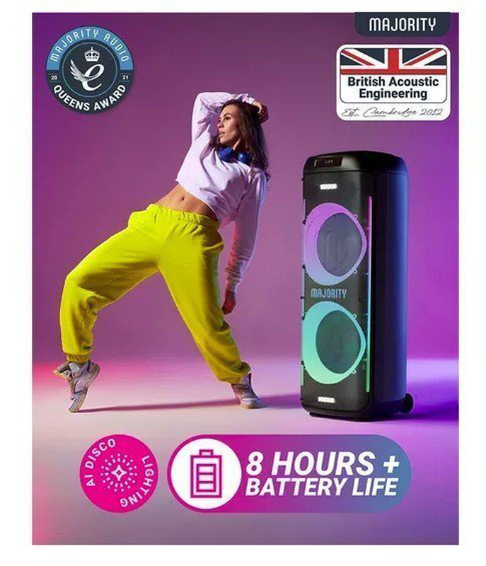 Majority speakers portable karaoke pulse p5 600w wireless mic bt/USB/rgb uk, , medium-null