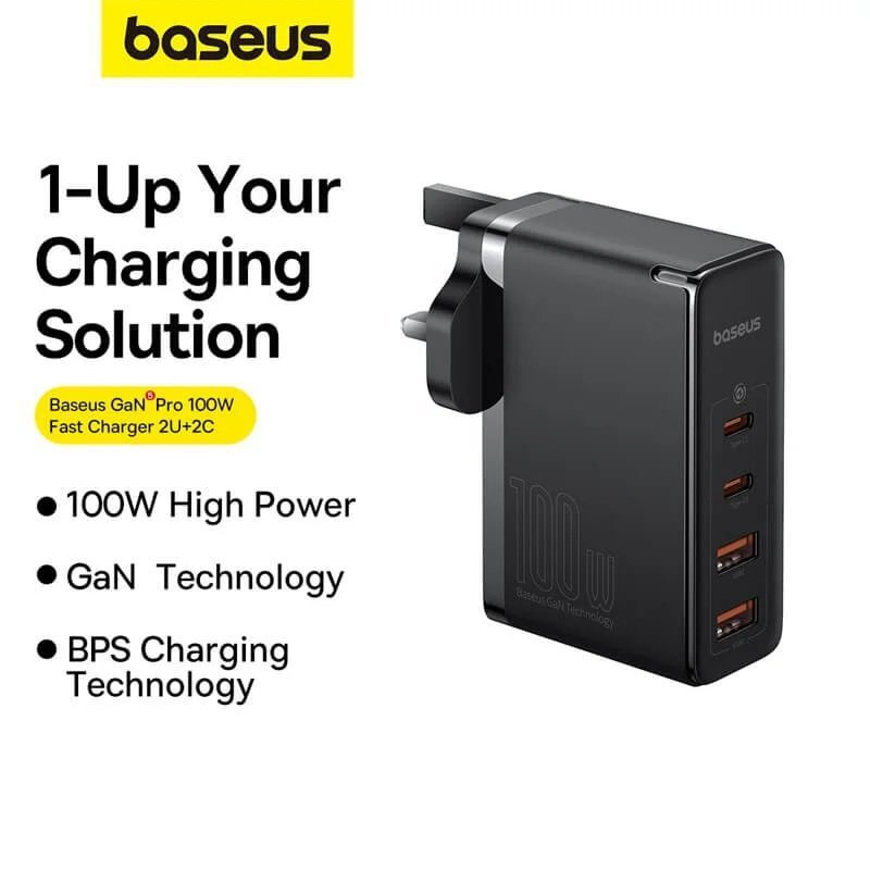 Baseus charger wall 100w 2xUSB-c 2xUSB-a uk+100w USB-c cable black, , medium-null