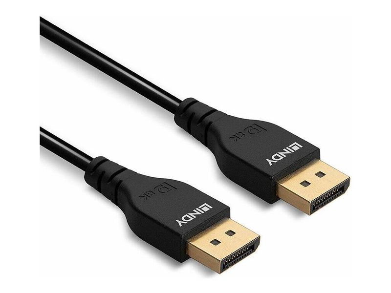 Lindy slim line - displayport cable - displayport (m) to displayport (m) - displayport 1.4 - 2 m - round, 4k60hz (3840 x 2160) support, 4k60hz (4096 x 2160) support, 4k144hz (3840 x 2160) support, 8k60hz (7680 x 4320) support, 1080p support 240hz, 2560 x-null