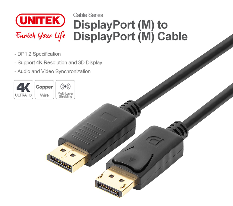 Unitek y-c610bk displayport 1.2 cable 4k60hz m-m 5.0m, , medium-null