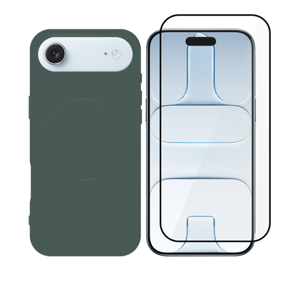 iPhone 17 Air MagSafe silicone case & full face glass green set case &kappa;&iota;&nu;&eta;&tau;&omicron;ύ &, Green, medium