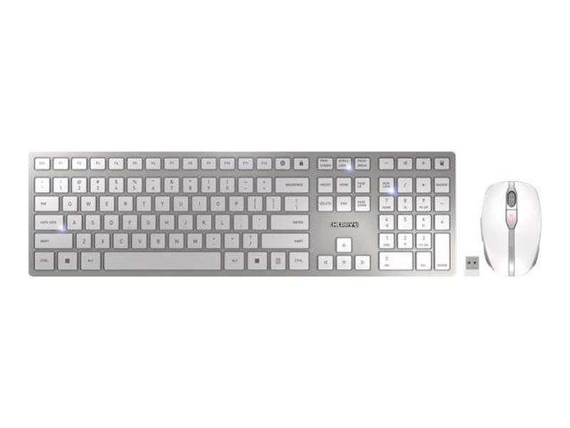 Cherry dw 9100 slim / keyboard and mouse set / wireless / 2.4 GHz, bluetooth 4.0 / us with euro symbol / white, silver, , medium-null