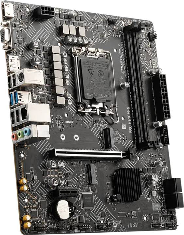 Msi pro h610m-g | intel h610 | lga 1700 | ddr5 | micro-atx | pcie 4.0 | HDMI + dp + vga | 1GB lan, , medium-null