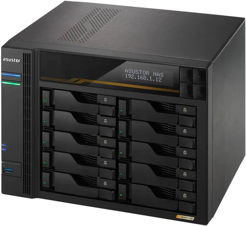Asustor lockerstor 10 Gen3 as6810t 10-bay nas AMD ryzen v3c14 16GB ecc ddr5 quad m.2 nvme dual 10GBe diskless black-null