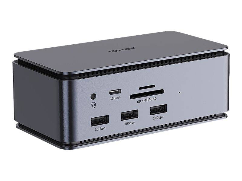 Lindy dst-pro USB4 USB-c laptop docking station HDMI 2.1 displayport dual 4k card reader gbe 100w pd 43372-null