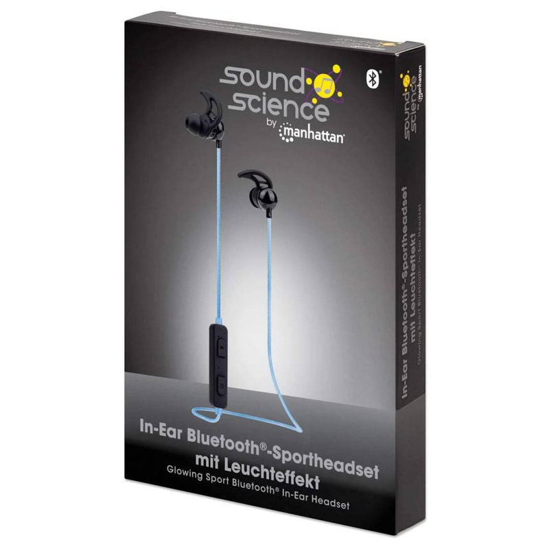 Manhattan sound science glowing sport bluetooth 5.0 in-ear headset 179591 led cable sweatproof mic black-null