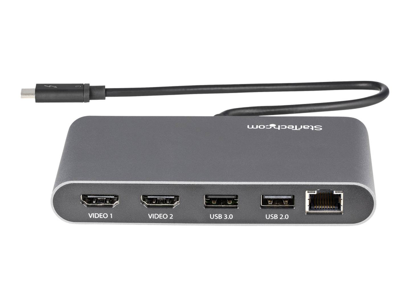 Startech tb3dkm2hdl thunderbolt 3 mini dock dual HDMI 4k 60hz gigabit ethernet 2x USB-a bus-powered gray-null