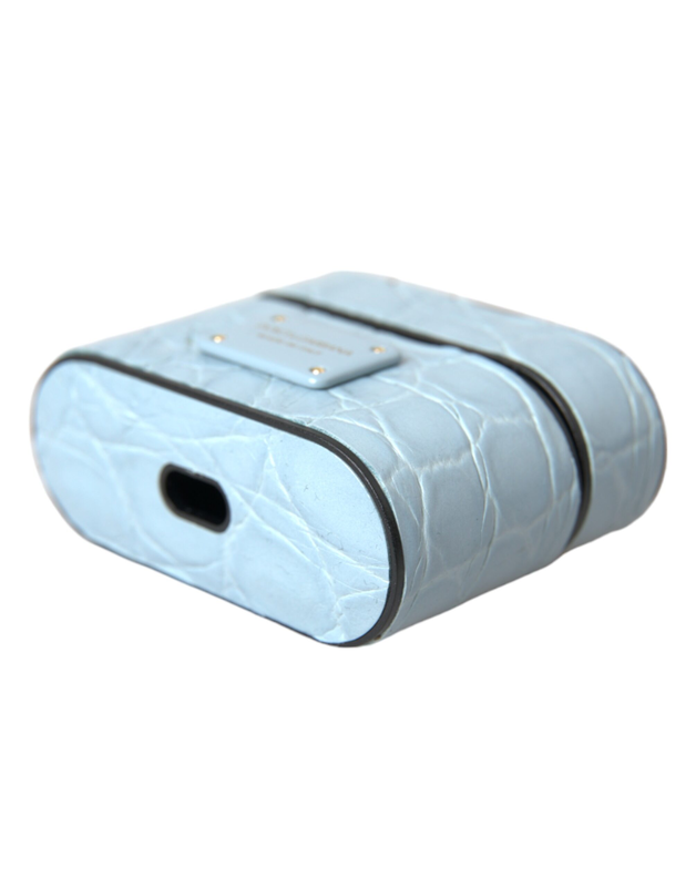 Light blue leather metal logo plaque AirPods case-null