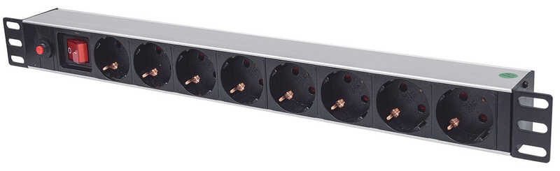 German type, with on/off switch and overload protection, 3m power cord (euro 2-pin plug) - power strip (rack-mountable) - ac 250 v - input: cee 7/4 - output connectors: 8 (cee 7/3) - 1u - 19" - 3 m - germany - black, , medium-null