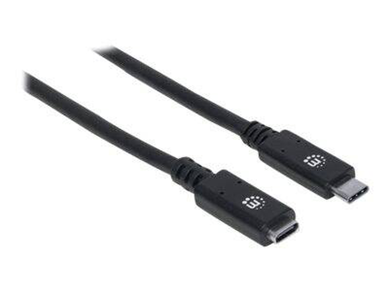 Manhattan USB-c to USB-c extension cable, 50cm, male to female, 10GBps (USB 3.2 Gen2 aka USB 3.1), 5a (super fast charging), superspeed+ USB, black,-null