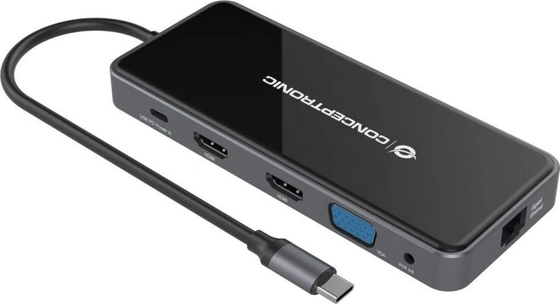 Conceptronic donn15G USB-c 12-in-1 mst docking station 2x HDMI vga 4k gigabit lan 100w pd sd microsd audio-null