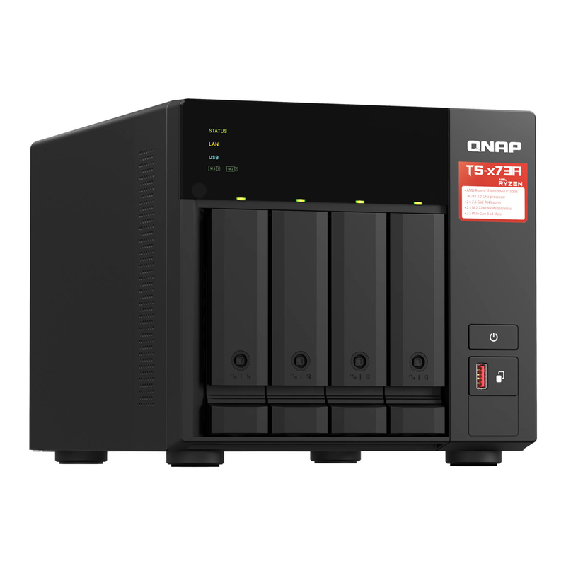 Qnap nas 4-bay tower AMD ryzen quad-core, 8GB ram, pcie slot, SSD caching & dual 2.5GBe ports ts-473a, , medium-null