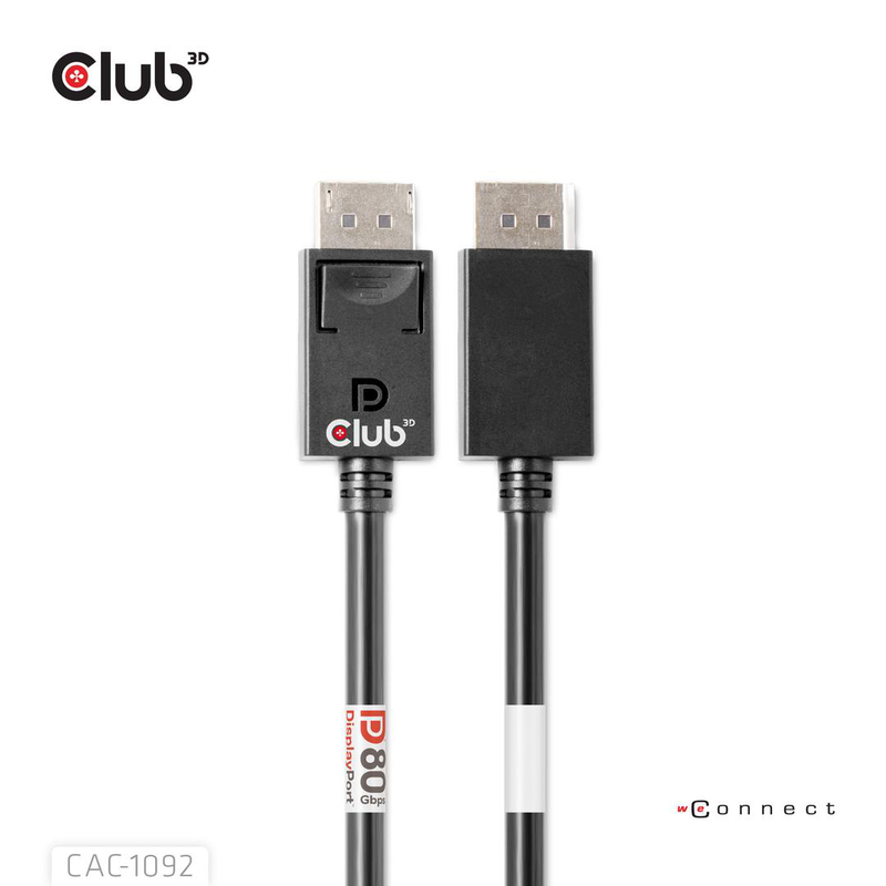 Club 3d displayport 2.1 bi-directional vesa dp80 certified cable 4k240hz 8k60hz or 10k60hz / cable / digital/display/video / 1.6 m, , medium-null